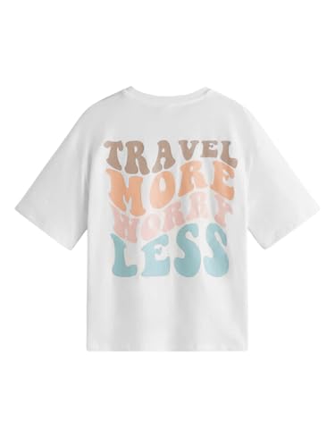 Girl's Letter Graphic Print Cute Tops Short Sleeve Crew Neck Summer T Shirts Trendy Clothes for Girls