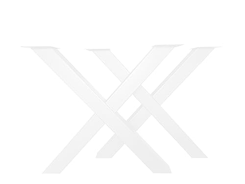 CM Furniture Estructura de la Mesa Acero Forma de X Blanco Altura 72 cm Anchura 80 cm Patas de la Mesa Metal Regulables en Altura Pies de Banco Esquineros Correderas Fácil Montaje 2 Piezas
