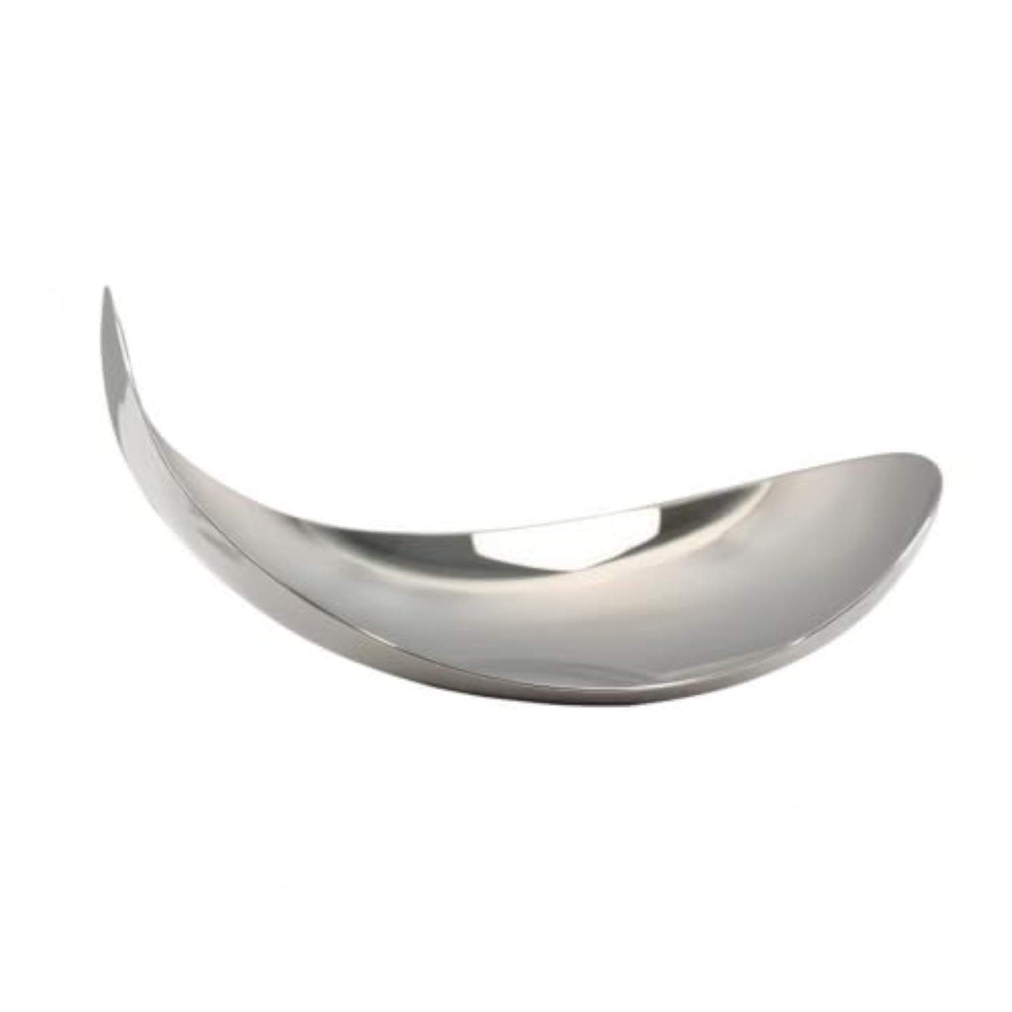 Silver Mirror-Finish Decorative Tray, Curved Crescent Design