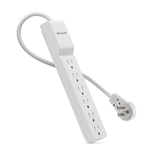 Belkin 6-Outlet Power Strip Surge Protector W/Flat Rotating Plug, 6Ft Cord – Ideal For Personal Electronics, Small Appliances And More (1080 Joules), White, 6' - 6 Pack #TOP2