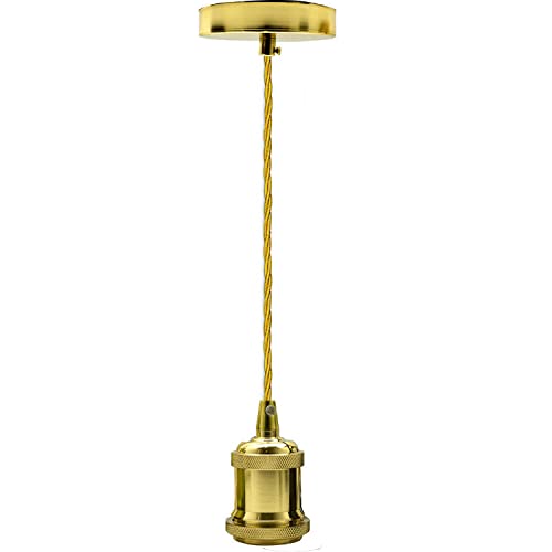 LEDSone Vintage Gold Pendant Light Fitting E27 Lamp Holder with Adjustable 95cm Cable – Industrial Ceiling Hanging Light for Kitchen, Dining Room, Living Room