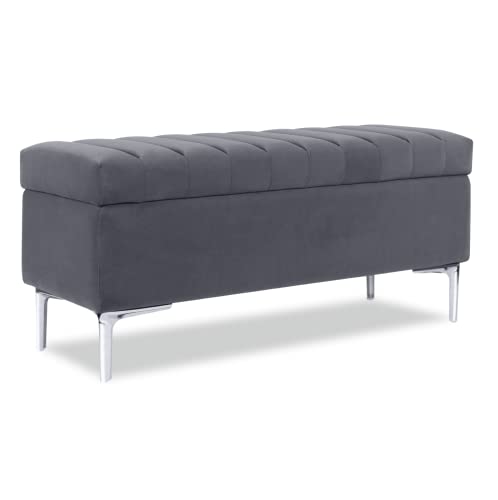 Milliard Modern Storage Ottoman Bench, Decor for Living Room, Entryway, or Bedroom, Velvet Grey- 39 Inch