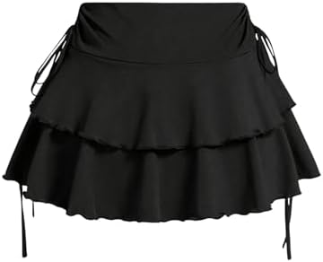 OYOANGLE Women's Plus Size High Waisted Bow Knot Side Layered Y2K A Line Ruffle Skorts Mini Skirt