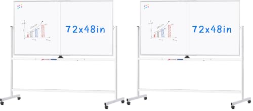 Image of Maxtek Rolling Whiteboard on Wheels 72x48 Large Double-Sided Magnetic Board (Pack of 2)