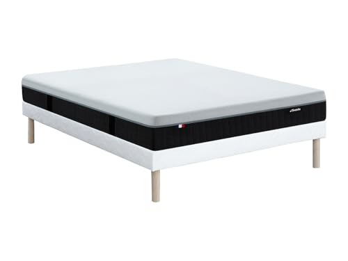 Vente-unique-Conjunto de Base tapizada de 160 x 200 cm + colchón híbrido ignífugo de muelles ensacados 9 Zonas, Memoria viscoelástica y látex ESP.28cm - SLOMAS de YSMÉE