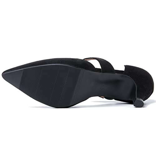 Women's Closed Pointed Toe Heels Strap D'Orsay Kitten Heel Slip On Dressy Pumps 5