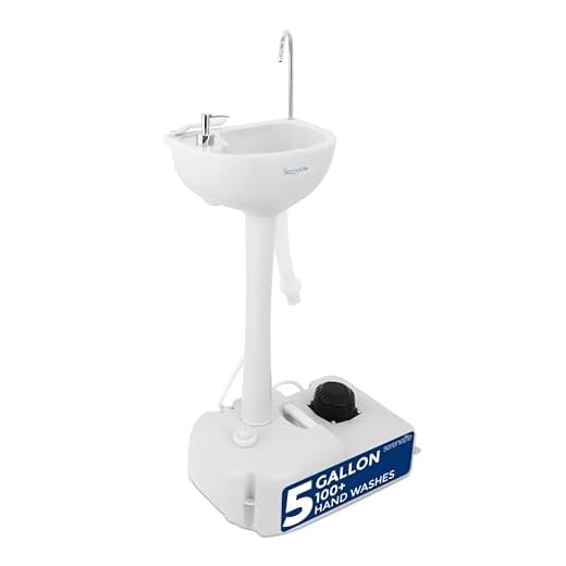 SereneLife Portable Camping Sink w/ Towel Holder & Soap Dispenser - 19L Water Capacity Hand Wash Basin Stand w/ Rolling Wheels - For Outdoor Events, Gatherings, Worksite & Camping - SLCASN18,White