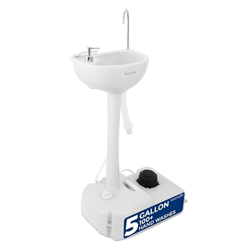 SereneLife Portable Camping Sink with 19L (5+ Gallon) Water Tank, Hands-Free Foot Pump, Soap Dispenser & Towel Holder, Compact Design with Carry Handle – Perfect for Camping, Worksites, Outdoors