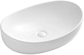 Eridanus Oval Countertop Bathroom Basin Sink, White Oval Ceramic Wash Sink Vessel, Wash Basin for Lavatory Cloakroom (64 * 42 * 16.5cm)