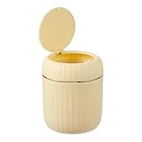 QUARKZMAN Mini Mülleimer Mit Deckel Schreibtisch Kleiner Abfalleimer Niedlicher Mülleimer 22L/058 Gallon Geeignet Für Büro Badezimmer Küche Wohnzimmer Schlafzimmer Gelb