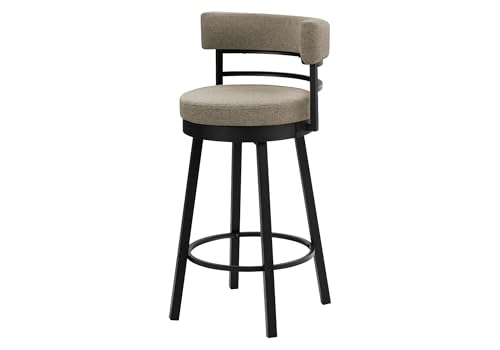 Butaco giratorio de altura para barra, 39", tela beige, estructura de metal negro, estilo contemporáneo, juego de 2 miniatura 1