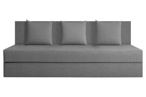 Image of Rosebell 3 Seater Sofa Cum Bed - Grey | 5x6 Feet | Jute Fabric with Removable Washable Cover & Cushion | Space-Saving Furniture for Home & Office