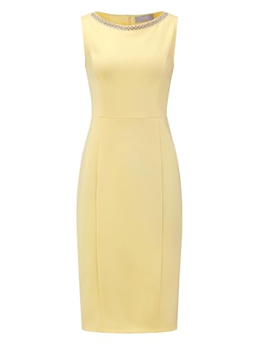 Women's Boat Neck Sheath Dresses Sleeveless Work Rhinestone Dress