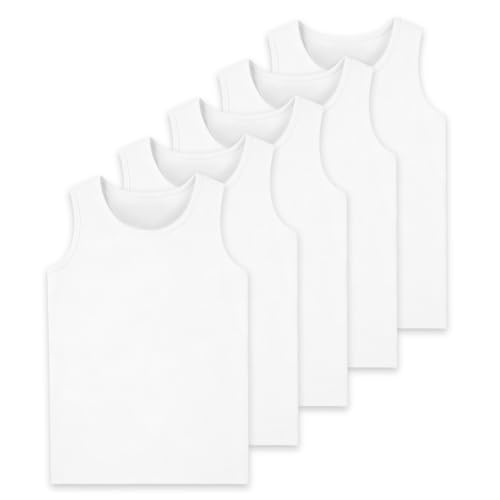 Mocolerno 5-Pack Boys Tank Tops Boys Undershirts Soft Cotton Shirts Kids Sleeveless Tank Tops Shirts for Youth(2T-16Y) White