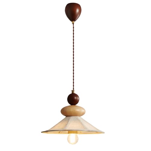 Umbratica Lámpara Colgante Moderna con Pantalla de Tela, Mini lámpara Colgante de Techo de 1 luz con Cuerpo de lámpara de Madera Maciza para Comedor, Cocina, Isla, Entrada