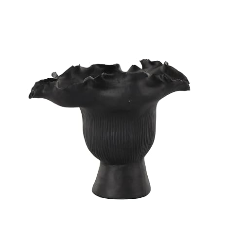 Image of Deco 79 Ceramic Abstract Decorative Vase Floral Inspired Centerpiece Vase with Linear Grooves, Flower Vase for Home Decoration 9 inch x 8 inch x 8 inch, Black