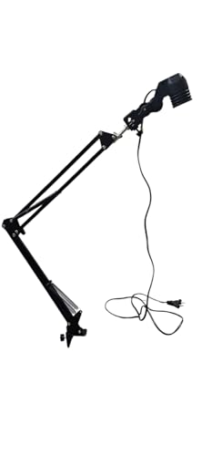 Image of SHOPEE Adjustable Metal Swing Arm Table Lamp With Clamp, Swivel Light Lamp Bulb Holder For Bedroom, Study, Home Office, Table Photography, B22 Base, Replaceable Bulbs, Multi-Joint, Black Finish,Led