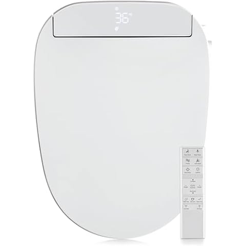 ZMJH Elongated Bidet Toilet Seat, Electric Smart Heated Seat with Slow Closes, Warm Water, Vortex Wash, Warm Dryer, Rear and Front Wash, Remote Control, White, 210S Cover