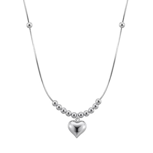 Collier cœur or 14 carats pour femmes avec pendentif et gros bijoux blancs