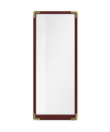 Goodsmart Restaurant Menu Covers - 25 Pack Burgundy 1-Page/2-View 4.25" x 11", Top-Loading Vinyl Menu Holders with Clear Sleeves, Double-Stitched Edge, Leather-Style Café Covers with Gold Corners