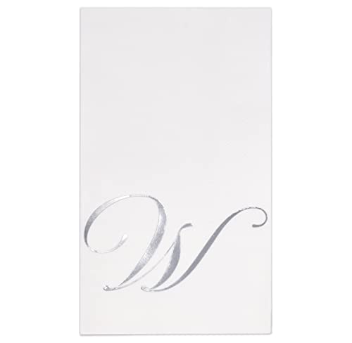 100 Silver Monogram on White Guest Napkins Letter W Disposable Paper Pack Elegant Metallic Silver Foil Dinner Hand Napkin for Bathroom Powder Room Wedding Holiday Birthday Party Decorative Towels 100 Silver Monogram on White Guest Napkins Letter W Disposable Paper Pack Elegant Metallic Silver Foil Dinner Hand Napkin for Bathroom Powder Room Wedding Holiday Birthday Party Decorative Towels