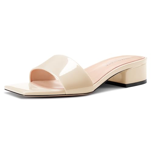 Image of TNYNFBEB Womens Chunky Block Low Heel Open Square Toe Sandals Mules Shoes Slip-on Prom Party Dress Patent Leather 1.4 Inches Heels