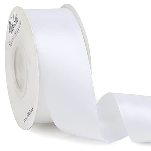 Ribbli White Double Faced Satin Ribbon 1-1/2 x Continuous 25 Yards Use for Bows Bouquet Gift Wrapping Wedding Floral Arrangement