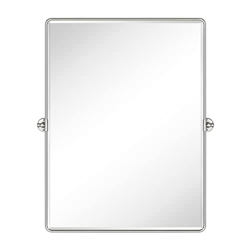 Image of TEHOME Pivot Mirror Brushed Nickel Vanity Mirror Large Black Metal Framed Rectangle Tilting Beveled Vanity Mirrors for Wall, Vertical Hanging, Overall 34.14 x 40 inches (Mirrror 30 x 40 inches)