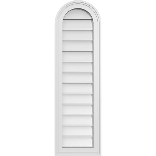 Ekena Millwork GVPRT12X4002SN Round Top Surface Mount PVC Gable Vent, 12"W x 40"H, Factory Primed White