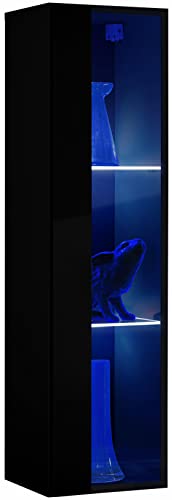 ExtremeFurniture Sky Vertical 100 Wandschrank, Karkasse in Schwarz Matt/Front in Schwarz Glänzind mit LED in Weiß Cover