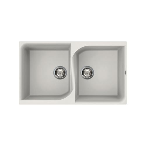Essen by Interceramic Tarja de cocina doble tina instalación sobrecubierta Ego 45 acabado Titanio con Profundidad de 20.4 cm | Granito y resina acrílica | Antibacterial | Incluye...