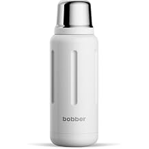 BOBBER 34 oz Stainless Steel Travel Thermo Bottle for Hot and Cold Drinks Dishwasher Safe Metal Water Bottle with Cup Lid Keeps Hot for 48 Hours BPA-Free, Vacuum Insulated White