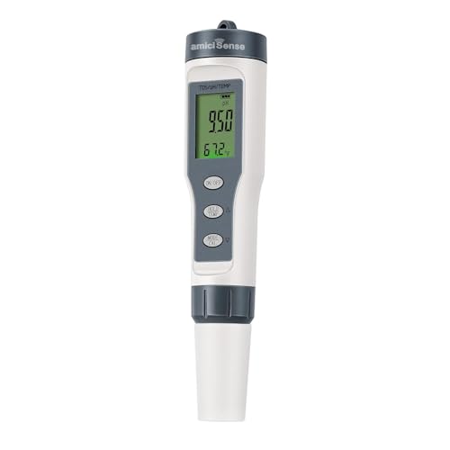 amiciSense Water Quality Tester, 3 in 1 TDS Temperature & PH Meter for Drinking Water Monitoring with Calibration Function and 3*PH Buffer Powder