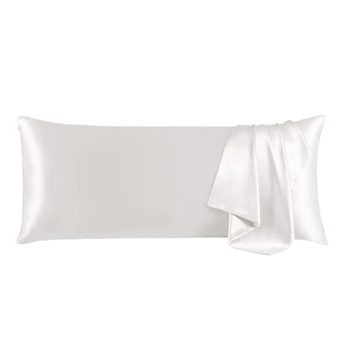 THXSILK 100% Pure Mulberry Silk Body Pillowcase for Hair and Skin, Upgraded Real Grade 6A+ Silk, Durable, Ultra-Soft Breathable Silk Pillow Case (Body Size 20"x54", White)