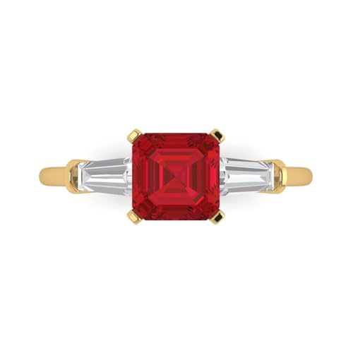 Clara Pucci 1.62 ct Square Emerald Cut Created Ruby 14k White Gold Three-Stone Wedding Engagement Bridal Promise Ring