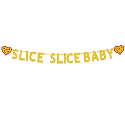 Plzaxou Pizza Baby Shower Decorations for Boys Girls, Gold Glitter Slice Slice Baby Banner, A Special Delivery is on the Way Banner, Italian Pizza Baby Shower Gender Reveal Party Decorations Supplies