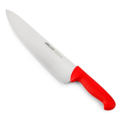 Arcos Serie 2900 - Cuchillo Cocinero Ancho - Hoja de Acero Inoxidable Nitrum de 300 mm - Mango inyectado en Polipropileno Color Rojo