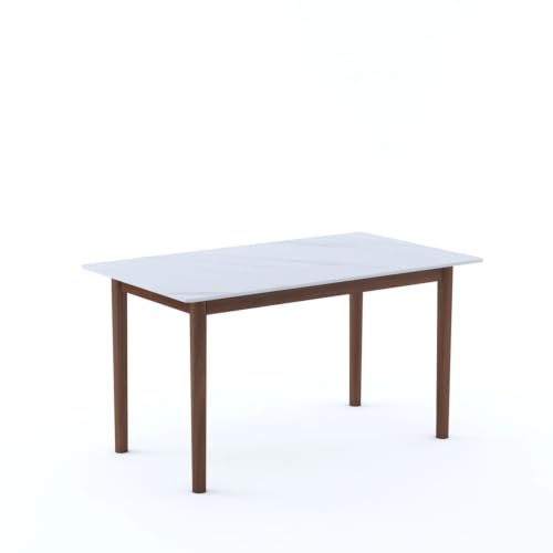Image of Nebula Six Seater Faux Marble Dining Set | 15mm Sintered Stone Dining Table | Upholstered Metal Chairs | Solid Wooden Frame | Snow White (DIY Assembly)