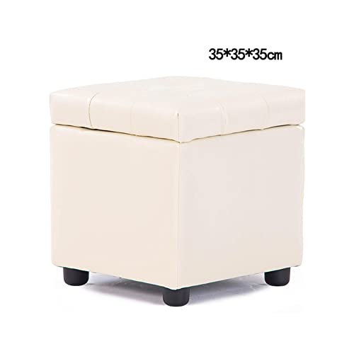 Pouf beige 35cm en cuir étanche avec coffre de rangement - 5