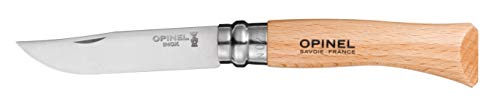 Opinel Tradition N° 7   Cuchillo (acero inoxidable, mango de haya de 10 cm, virola de seguridad giratoria)