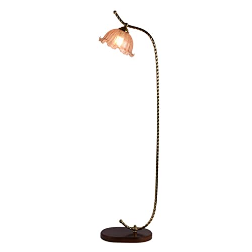 Lámpara de pie ideal para el salón con pantalla de vidrio y base de madera
