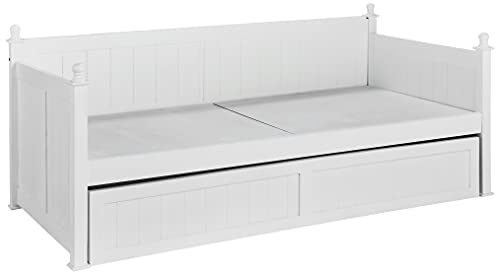 Image of APRODZ Solid Wood Acton Daybed with Trundle Bed for Living Room | Bed for Bedroom | White Finish