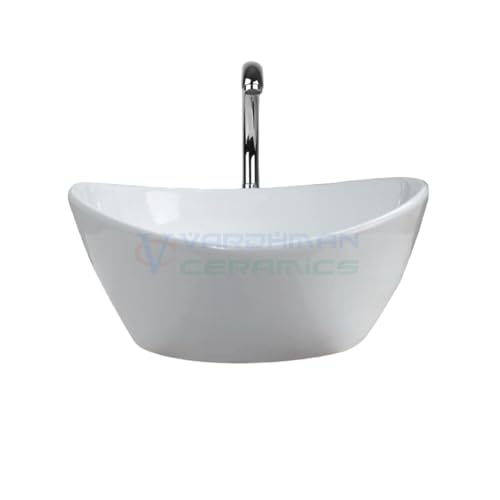 Image of Wash Basin Table Top Over Counter Vessel Sink Glossy Finish White Sink for Bathroom (16 x 14 x 7 Inch)