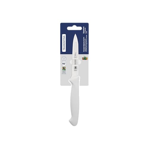 Image of TRAMONTINA Premium 4-Inch Vegetable & Fruit Knife | Heat-Treated Stainless Steel Blade | Ergonomic White Polypropylene Handle | Dishwasher Safe