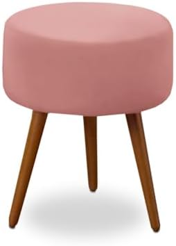 Puff Redondo Estofado 45cm 3 Pés Palito Sala e Quarto (Rosa)