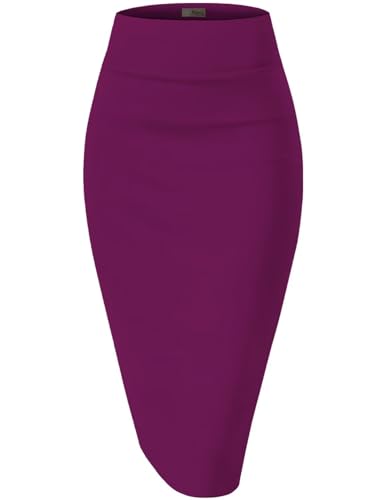 Image of Hybrid & Company Women's Premium Nylon Ponte Stretch High Waist Pencil Suit Skirt Below Knee