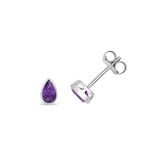 Boucles d'oreilles or blanc 375/1000 et améthyste véritable, éclat joaillier de 6x4mm