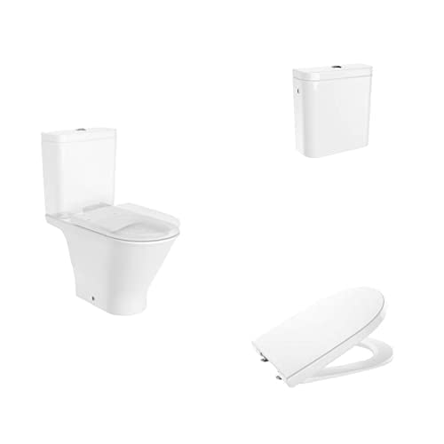 Roca,The Gap,ROUND - Inodoro completo con salida dual (incluye taza Rimless, cisterna de alimentación lateral y tapa)