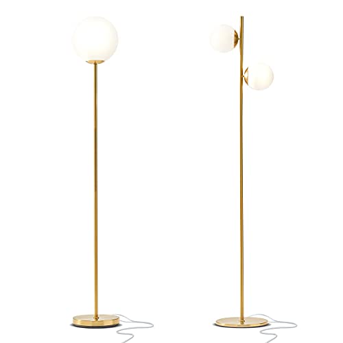 Brightech Globe Floor Lamp Set Of 2 - Luna And Sphere Frosted Glass Standing Lamps For Bedroom - Mid-Century Modern Contemporary Led Floor Lamps, Tall Lamp For Living Rooms - Gold/Antique Brass #TOP13