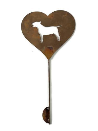 Pet Dog, Cat, Rabbit or Bird Keepsake Memorial Heart Garden Stake 20 to 28 Inches Tall (Small Heart, 21″ Tall, English Bull Terrier, Naturally Rusted)